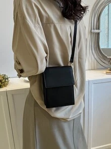 Minimalist Square Bag Flap Mini Phone Pouch Black Mother's Day Gift For Mom Lightweight Fashion White-Collar Workers College Work Business Commute Office For Anniversary For Birthday Gift On Valentine Day Side Bag Phone Purse - Black - View 7