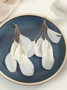 Bông tai thả trang trí lông vũ - Màu be - Xem 2