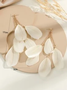 Bông tai thả trang trí lông vũ - Màu be - Xem 3