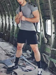 Men Letter Graphic Sports Tee - Grey - View 4