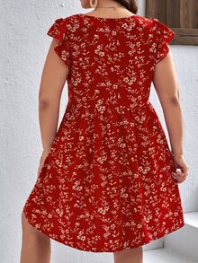 SHEIN VCAY Plus Ditsy Floral Print Ruffle Trim Smock Dress - Multicolor - View 2