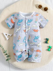 Baby Boy Cartoon Graphic Tee Romper - Grey - View 1