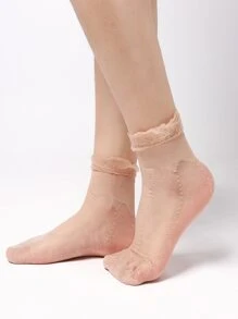 4 đôi tất mắt cá chân Sheer họa tiết chấm bi, màu trơn phong cách đơn giản, đen/nude, dành cho nữ - Nhiều màu - Xem 2