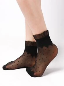 4 đôi tất mắt cá chân Sheer họa tiết chấm bi, màu trơn phong cách đơn giản, đen/nude, dành cho nữ - Nhiều màu - Xem 3