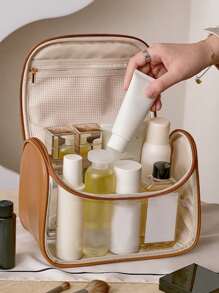 PU Clear Handheld Makeup Bag - Coffee Brown - View 4