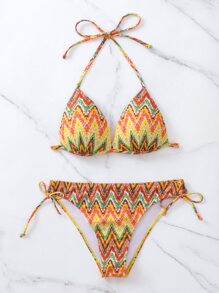 Print Halter Triangle Tie Side Bộ bikini đi biển mùa hè - trái cam - Xem 4
