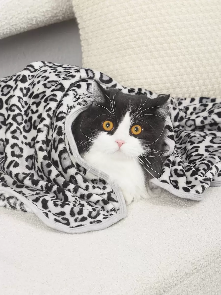 PETSIN 1pc Leopard Print Pet Blanket Puppy Keep Dog Bed Cat Bed Easy To Clean