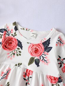 Toddler Girls Floral Print Peplum Hem Top & Ripped Jeans - Multicolor - View 6