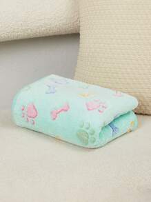 PETSIN 1 pieza Manta para mascotas con estampado de huesos y huellas de pata, fácil de limpiar para camas de perro y gato - Verde - Ver 2