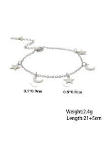 1入組星月吊飾腳錬,不銹鋼首飾類 - 銀色 - 查看 3