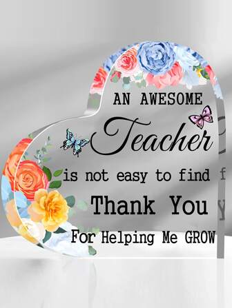 1pc PMMA Decoration Object, Slogan Graphic Heart Design Decoration Craft For Teachers' Day School Decor School Surprise Dormitory Decor Back To School