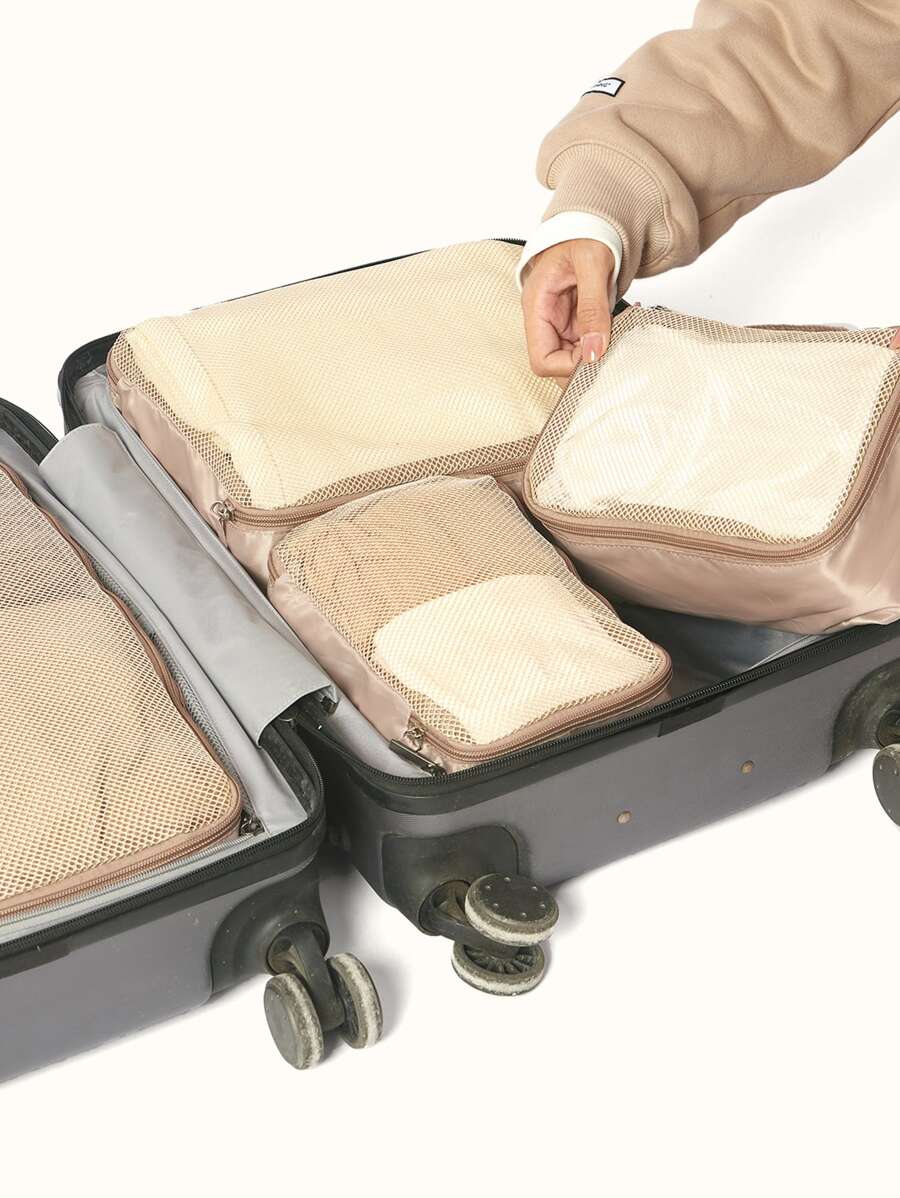 SHEIN 1 Miếng Du lịch Hộp đựng Cái túi 3 Kích thước Đối với Quần áo/Đồ lót/Tất ( Không Bộ ) - Lạc đà - Xem 1