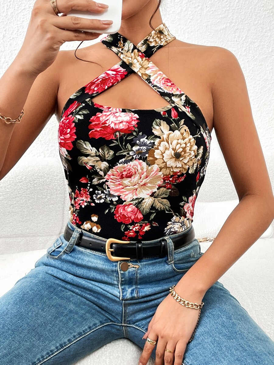 SHEIN Privé Áo khoác và áo lót dành cho xe tăng nữ Hội Chữ thập Cắt ra Hoa Boho - Nhiều màu - Xem 1