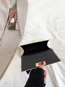 小型鱷魚紋手提包領巾裝飾手拿方型斜跨式肩背兩用包,極簡風格、休閒風格、純色、便攜、輕巧、帶可調節肩帶適用於女性、新手和白領工作者、適用於女孩、女人,非常適合辦公室、工作、商務和通勤 - 米色 - 查看 3