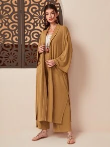 Mulvari Bộ đồ hai mảnh nữ Chia màu trơn Giải trí - Màu Khaki - Xem 3