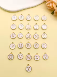 10pcs Alloy Letter Detail Round DIY Pendant - White - View 1