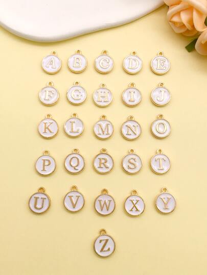 10 st Legering Letter Detail Runt DIY hänge