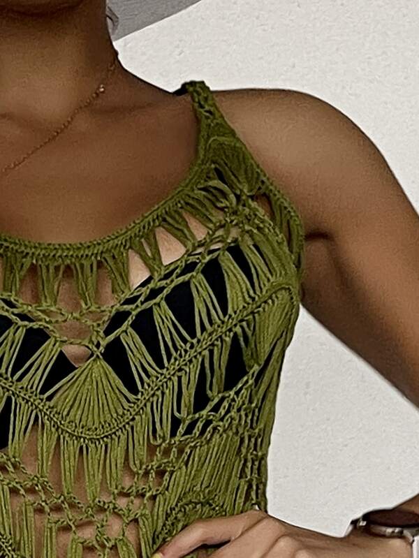 Fringe Hem Crochet Cover Up SHEIN USA