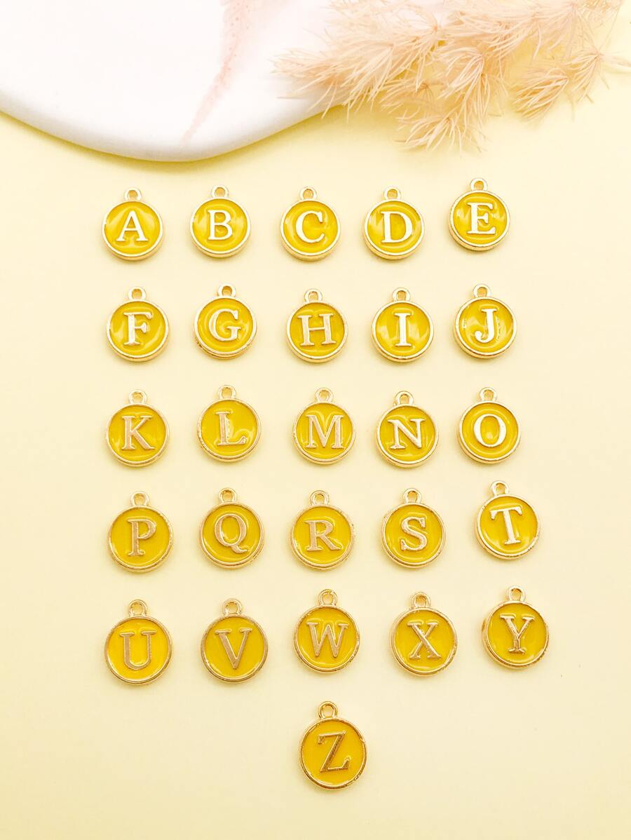10入組/套字母細節圓形DIY吊墜 - 黃色 - 查看 1