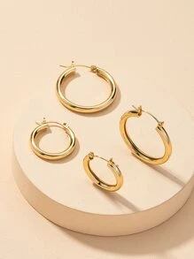 2 pares Pendientes de aro minimalista - Amarillo Oro - Ver 2