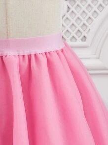 SHEIN 女孩不對稱下擺網紗半身裙 - 淺粉色 - 查看 3