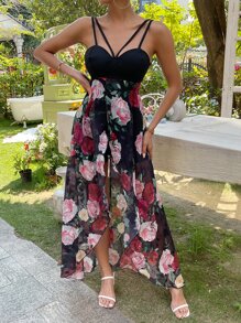 SHEIN VCAY 印花吊帶連體短褲 - 彩色 - 查看 6