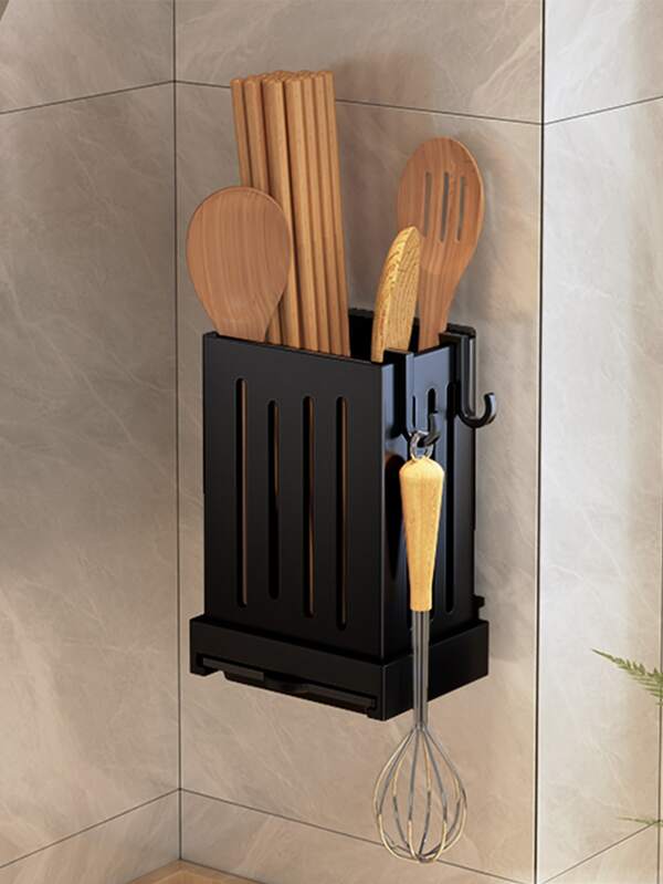 1pc ABS Flatware Storage Box, Modernist Black Wall Mounted Flatware
