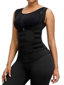 Sports Outdoor Women'S Double Belted Body Shaper Zipper Push Up Waist Cincher Shapewear Waist Trainer Corset - Black - View 5
