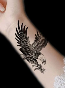 Etiqueta engomada del tatuaje, 1 hoja Tatuajes temporales con patrón de águila, para mujeres, pegatinas de tatuajes para adultos, águila de tatuaje realista, para mujeres y niñas,tatuajes maquina para tatuar tatuajes falsos - Negro - Ver 3