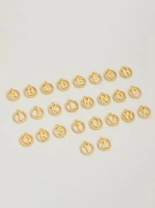 1入組字母細節圓形DIY吊墜 - 金黃色 - 查看 1