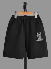 SHEIN Boys Cartoon & Slogan Graphic Tee & Shorts - Black and White - View 3
