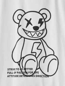 SHEIN Boys Cartoon & Slogan Graphic Tee & Shorts - Black and White - View 7