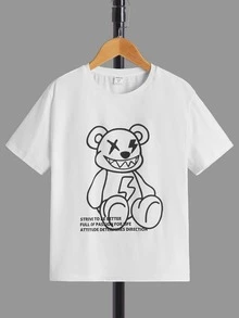 SHEIN Boys Cartoon & Slogan Graphic Tee & Shorts - Black and White - View 8