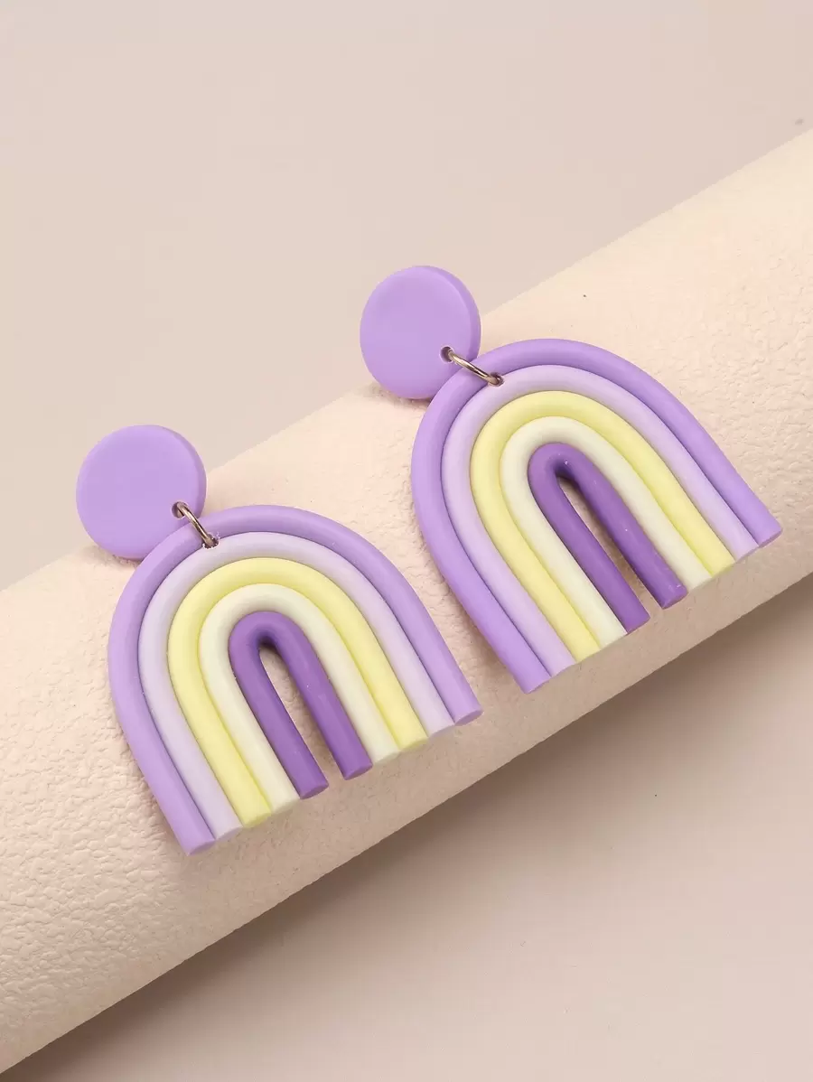 1 Pair Handmade Contrast Color Striped U-Shaped Exaggerated Artistic Resin Material Earrings For Women, Suitable For Holiday, Party, Daily Outfit And Gifts - Mauve Purple - View 1