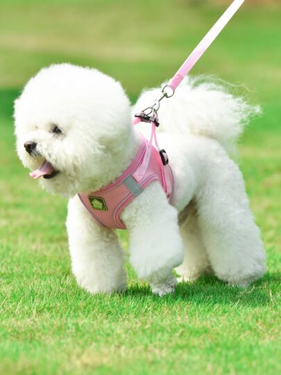 1 pieza Arnés reflectante ajustable y transpirable para mascotas con correa, hecho de tela de malla de poliéster, apto para uso diario de gatos y perros