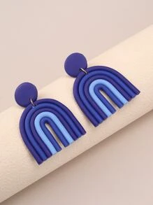 1 Cặp hoa tai gốm mềm hình chữ U sọc màu tương phản thủ công dành cho phụ nữ, thích hợp cho kỳ nghỉ, tiệc tùng, đeo hàng ngày và làm quà tặng - Màu xanh lam - Xem 4