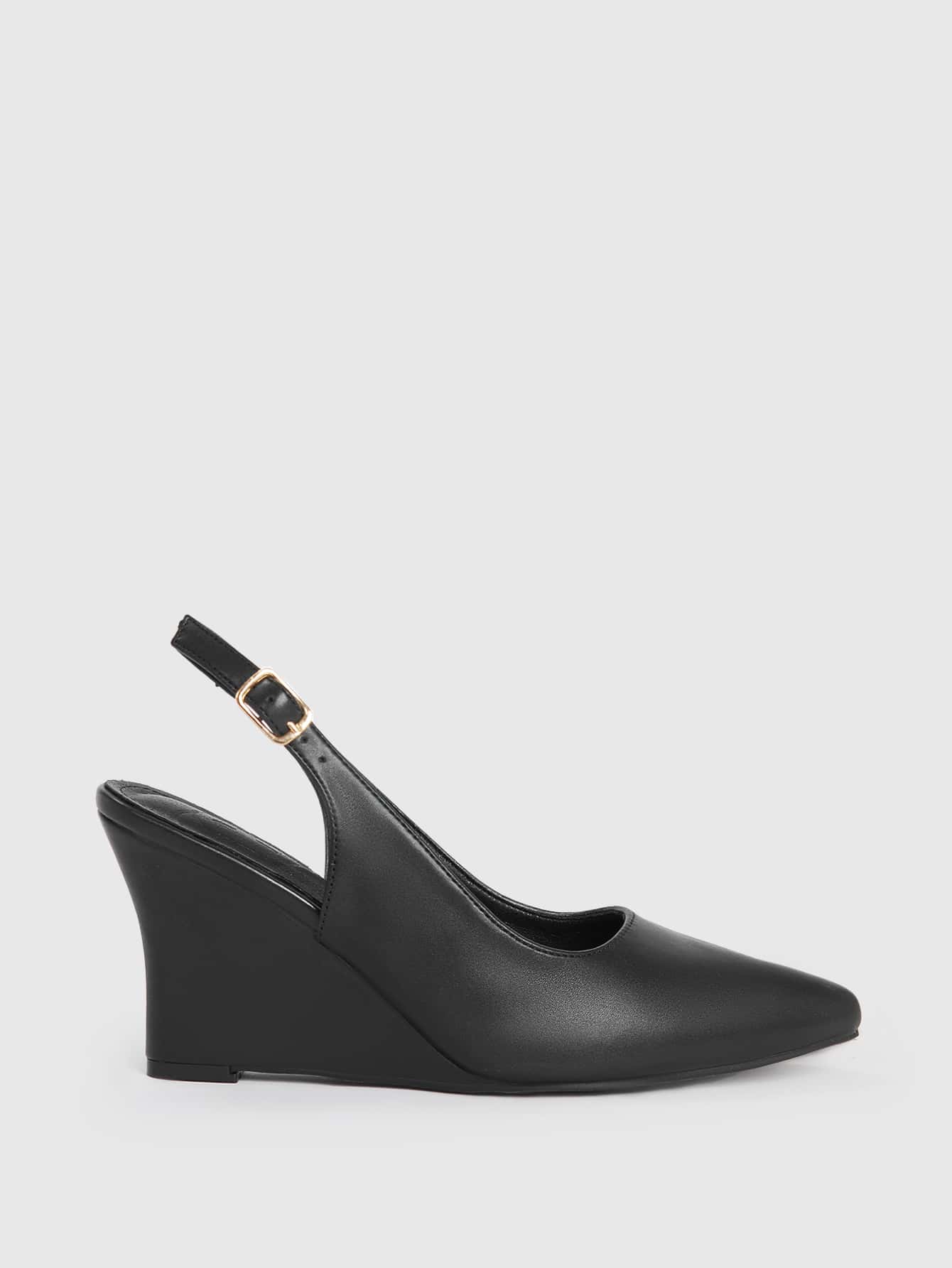 CUCCOO BIZCHIC Woman Shoes Point Toe Wedge Elegant Comfortable Black Slingback Pumps For Summer Vacation Shoes Summer Elegant Basics Business Casual Business Chic Spring Shoes Spring Break Easter For Christmas Spring Shoes