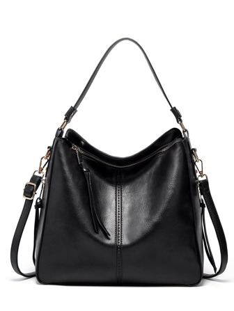 Large Capacity, Lightweight, Portable Casual, Fashion Artificial Leather Tote Bag, Fashion Zipper Crossbody Bag With Removable-strap Large Capacity Stitch Detail Bucket Bag For Girls, Women, College Students, Rookies & White-collar Workers For Autumn & Winter, Warm Winter, For Fall, Winter Essential, For Work, Office, Commute, College