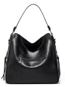 1pc Vintage Large Capacity Casual Versatile Zipper Pocket Women's Elegant Elegant Adjustable Strap Shoulder Crossbody Handbag, High-Quality Material Suitable For Office Ladies, College Students, Daily Commute - Black - View 2