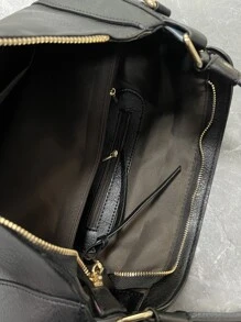 1pc Vintage Large Capacity Casual Versatile Zipper Pocket Women's Elegant Elegant Adjustable Strap Shoulder Crossbody Handbag, High-Quality Material Suitable For Office Ladies, College Students, Daily Commute - Black - View 3