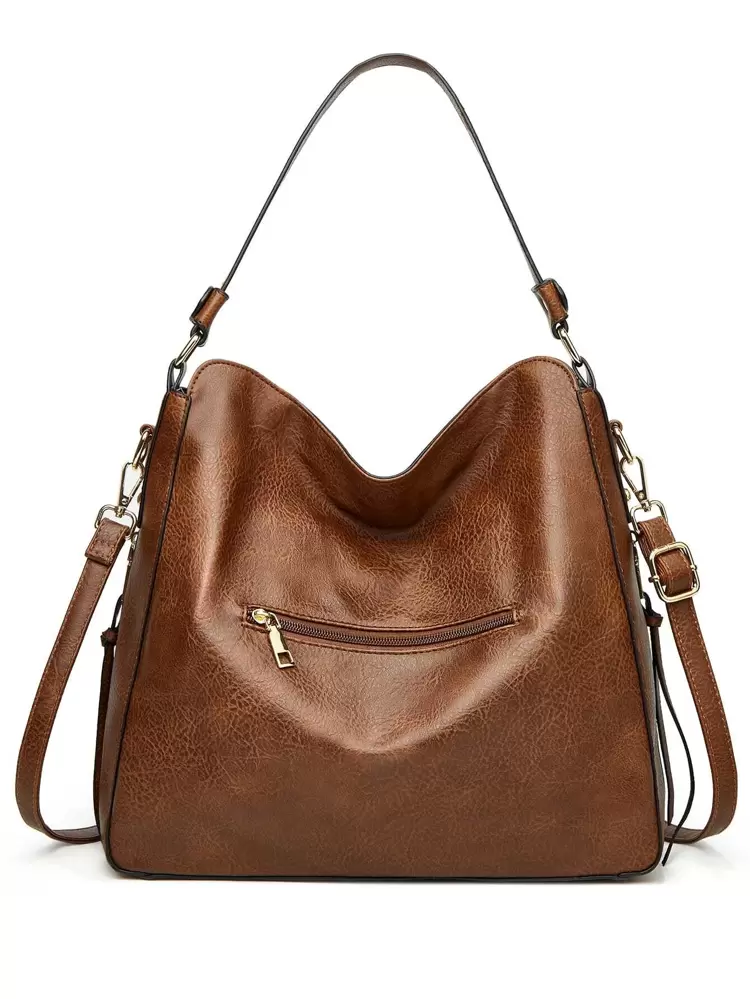 2pcs Lightweight, Portable, Large Capacity Casual, Fashion, Vintage 2pcs Front Zipper Tote Bag, Women's Artificial Leather Shoulder Bag Simple Large Classic Bag With Removable-Strap, Best Work Bag For Women, , College Students, Rookies & White-Collar Workers For Girls, Women, College Students, Rookies & White-Collar Workers For Autumn & Winter, Warm Winter, For Fall, Winter Essential, For Work, Office, Commute, Outdoors