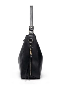 1pc Vintage Large Capacity Casual Versatile Zipper Pocket Women's Elegant Elegant Adjustable Strap Shoulder Crossbody Handbag, High-Quality Material Suitable For Office Ladies, College Students, Daily Commute - Black - View 4