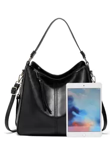 1pc Vintage Large Capacity Casual Versatile Zipper Pocket Women's Elegant Elegant Adjustable Strap Shoulder Crossbody Handbag, High-Quality Material Suitable For Office Ladies, College Students, Daily Commute - Black - View 6