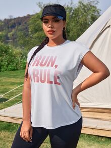 Plus Slogan Graphic Sports Tee - White - View 4