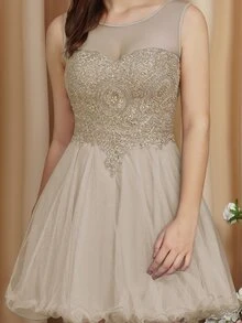 BABYONLINE D.R.E.S.S. Contrast Sequin Mesh Overlay Dress - Khaki - View 3