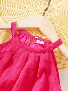 SHEIN Đầm Gái màu trơn Giải trí - Màu Hồng Tươi - Xem 3
