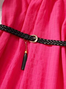 SHEIN Đầm Gái màu trơn Giải trí - Màu Hồng Tươi - Xem 6