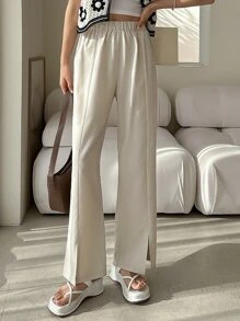 DAZY 素色下擺開叉長褲 - 杏色 - 查看 6