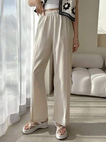 DAZY 素色下擺開叉長褲 - 杏色 - 查看 8