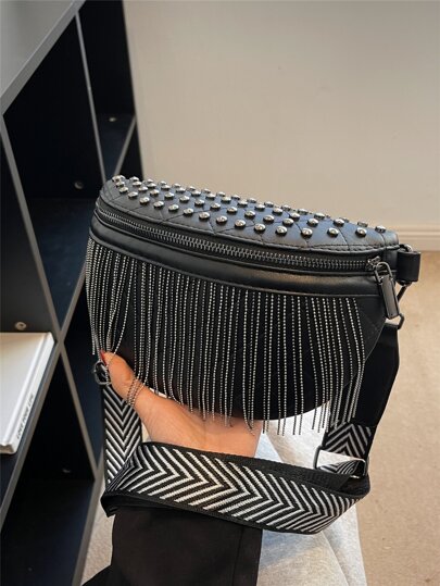 Small Bum Bag Studded & Fringe Decor